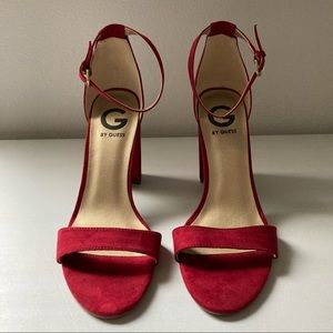 G by Guess Red Ankle Strap Block Heels 7.5M